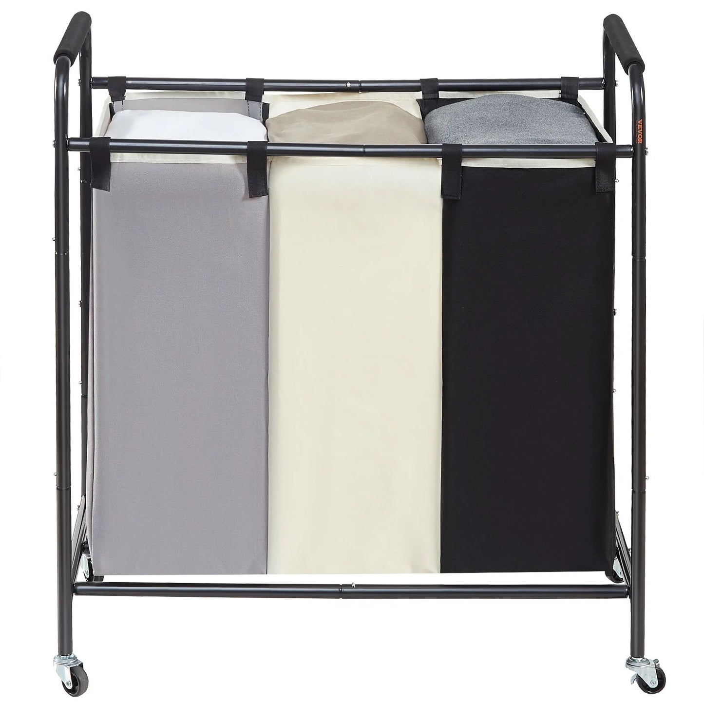 VEVOR 3-Section Laundry Basket, Heavy Duty Laundry Hamper Storage Organizer, Laundry Sorter Cart with Heavy Duty Lockable Wheels for Dirty Clothes in Laundry Room Bedroom