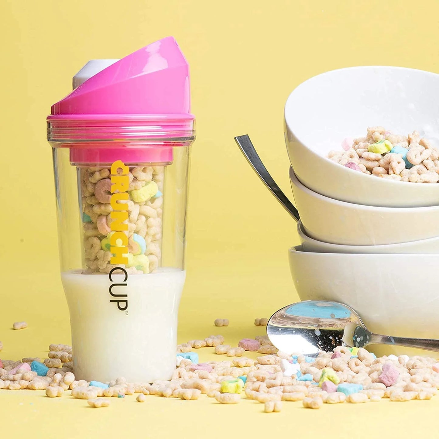 The - Portable Cereal Cup - Breakfast on the Go Crunchy Fresh Dishwasher-Safe 364Ml - Pink